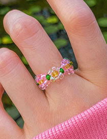 Fashion 4# Geometric Stretch Crystal Bead Braided Floral Ring