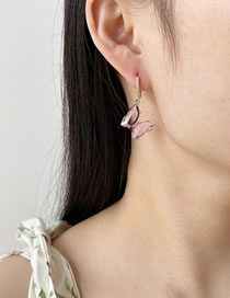 Fashion Pink Bronze Zirconium Butterfly Stud Earrings