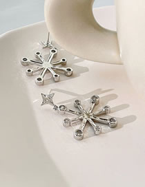 Fashion Silver Brass Diamond Snowflake Stud Earrings
