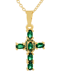 Fashion Green Bronze Zircon Cross Pendant Necklace
