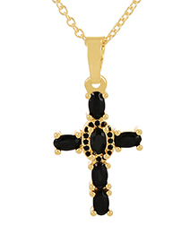 Fashion Black Bronze Zircon Cross Pendant Necklace
