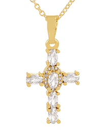 Fashion White Bronze Zircon Cross Pendant Necklace