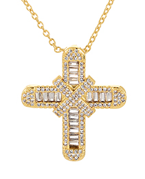 Fashion Gold Bronze Zircon Cross Pendant Necklace