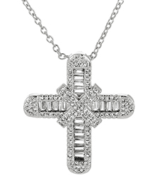 Fashion Silver Bronze Zircon Cross Pendant Necklace