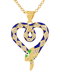 Fashion Navy Blue Bronze Zircon Dripping Serpentine Heart Pendant Necklace