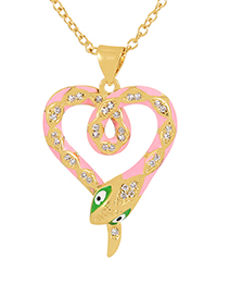 Fashion Light Pink Bronze Zircon Dripping Serpentine Heart Pendant Necklace