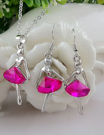 Fashion Purple Alloy Diamond Ballerina Stud Earrings Bracelet Necklace Set