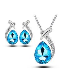 Fashion Sea ??blue Alloy Diamond Geometric Stud Necklace Set