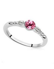Fashion Rose Red Alloy Diamond Geometric Ring