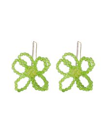 Fashion Style Two Green Plastic Crystal Flower Stud Earrings