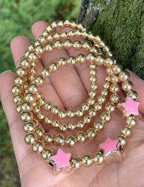 Fashion Pink Geometric Ball Beaded Drop Oil Star Bracelet