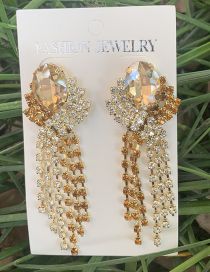 Fashion Deep Champagne Alloy Diamond Tassel Earrings