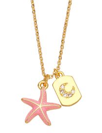 Fashion Pink Bronze Diamond Crescent Square Starfish Necklace