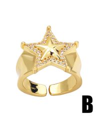 Fashion B Brass Diamond Pentagram Open Ring