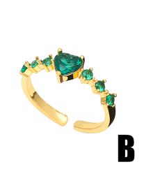 Fashion B Brass Set Heart Zirconium Open Ring