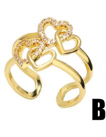 Fashion B Copper Zirconium Geometric Heart Open Ring