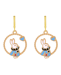 Fashion Blue Alloy Drip Oil Bunny Hoop Earrings