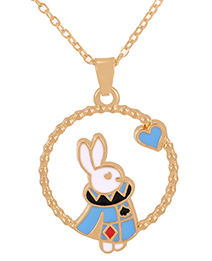 Fashion Blue Alloy Drop Oil Bunny Circle Pendant Necklace