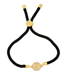 Fashion Black Braided Bracelet With Bronze Zircon Round Shell Portrait