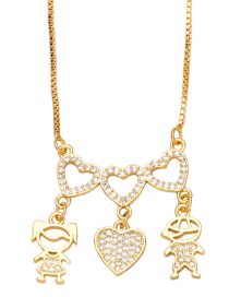 Fashion B Copper Inlaid Zirconium Heart Boy And Girl Necklace