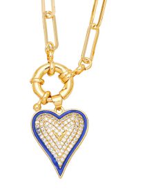 Fashion Blue Bronze Diamond Drip Oil Love Rudder Necklace