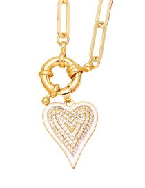 Fashion White Bronze Diamond Drip Oil Love Rudder Necklace