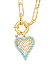 Fashion Light Blue Bronze Diamond Drip Oil Love Rudder Necklace
