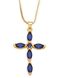 Fashion Blue Bronze Zirconium Cross Necklace