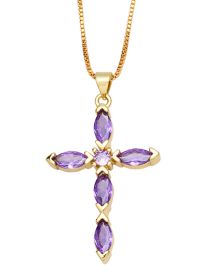Fashion Purple Bronze Zirconium Cross Necklace