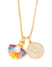 Fashion Mixed Color Bronze Diamond Hexagram Drop Oil Shell Necklace