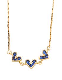 Fashion Blue Brass Diamond Heart Necklace