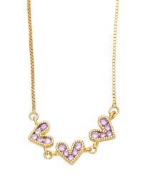 Fashion Purple Brass Diamond Heart Necklace