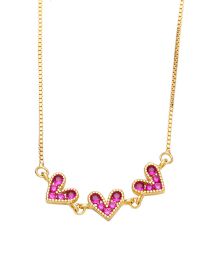 Fashion Rose Red Brass Diamond Heart Necklace