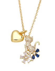 Fashion Kitten Brass Diamond Kitten Heart Necklace