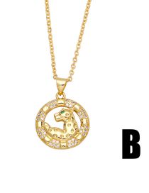Fashion B Bronze Diamond Leopard Head Round Necklace