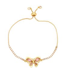 Fashion Pink Brass Diamond Butterfly Pull Bracelet