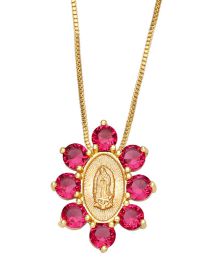 Fashion Rose Red Bronze Zirconium Virgin Mary Oval Necklace