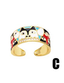 Fashion C Brass Diamond Geometric Oil Drip Open Ring