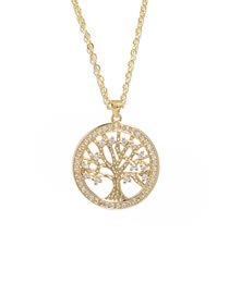 Fashion 2# Bronze And Diamond Tree Of Life Round Necklace