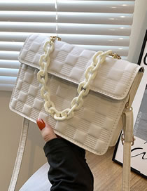 Fashion Creamy-white Pu Checkered Embossed Flap Crossbody Bag
