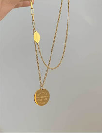 Fashion Gold Titanium Alphabet Round Plate Double Layer Necklace