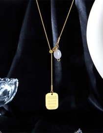 Fashion Gold Titanium Steel Letter Square Pearl Necklace