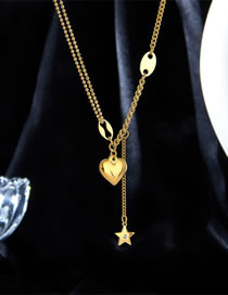 Fashion Gold Titanium Steel Heart Pentagram Necklace
