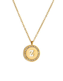Fashion Z Titanium Steel Diamond 26 Letter Medal Necklace