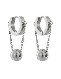 Fashion Steel Color Titanium Steel Geometric Ball Fringe Earrings