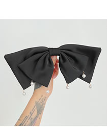 Fashion Black Fabric Pearl Tassel Bow Hair Clip