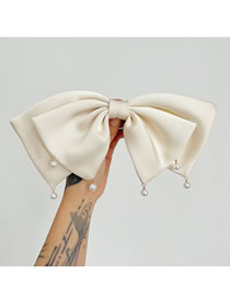 Fashion Beige Fabric Pearl Tassel Bow Hair Clip