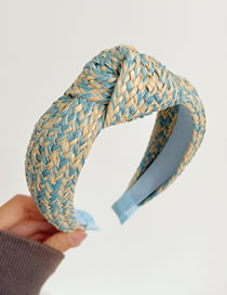 Fashion Blue Beige Straw Knotted Wide-brimmed Headband