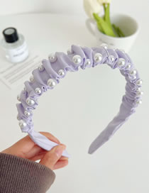 Fashion Purple Fabric Pearl Crinkle Wide-brimmed Headband