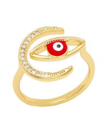 Fashion Red Bronze Diamond Drop Oil Eye Crescent Open Ring